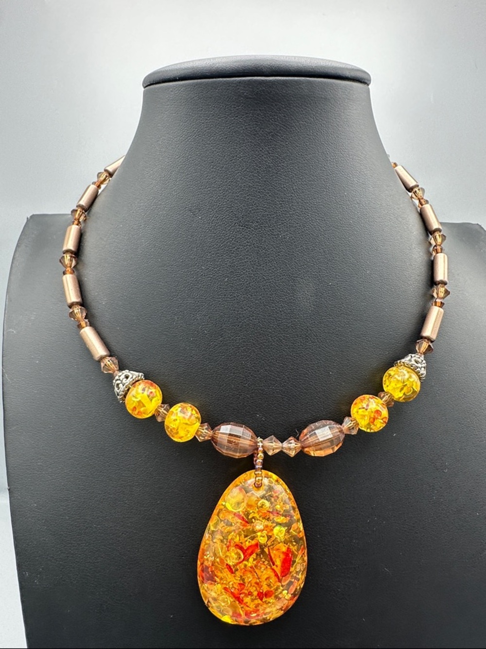 Handcrafted Amber-Style Yellow Pendant Necklace
